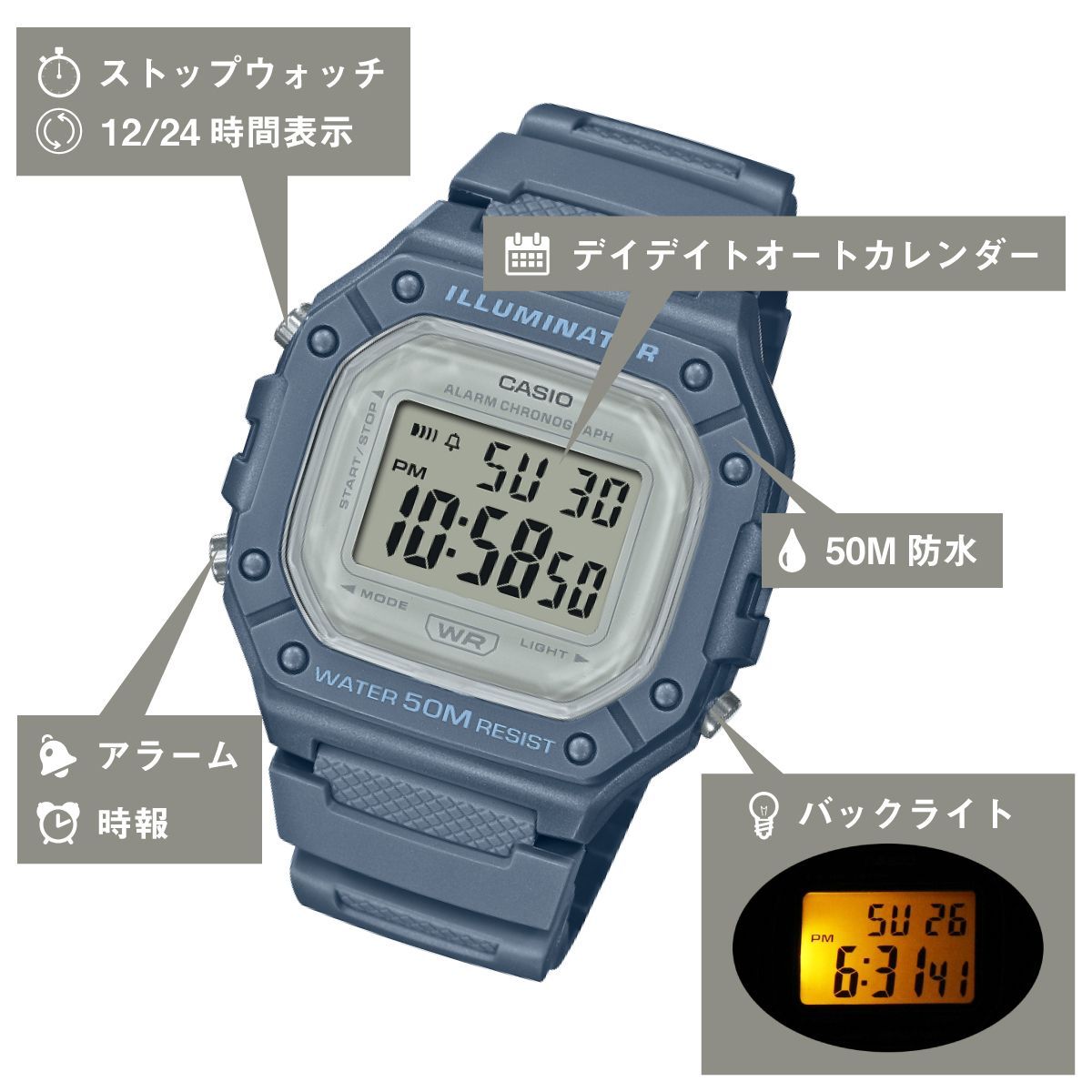 メルカリshops Casio ダスティパステル W 218hc レディース チープカシオ デジタル