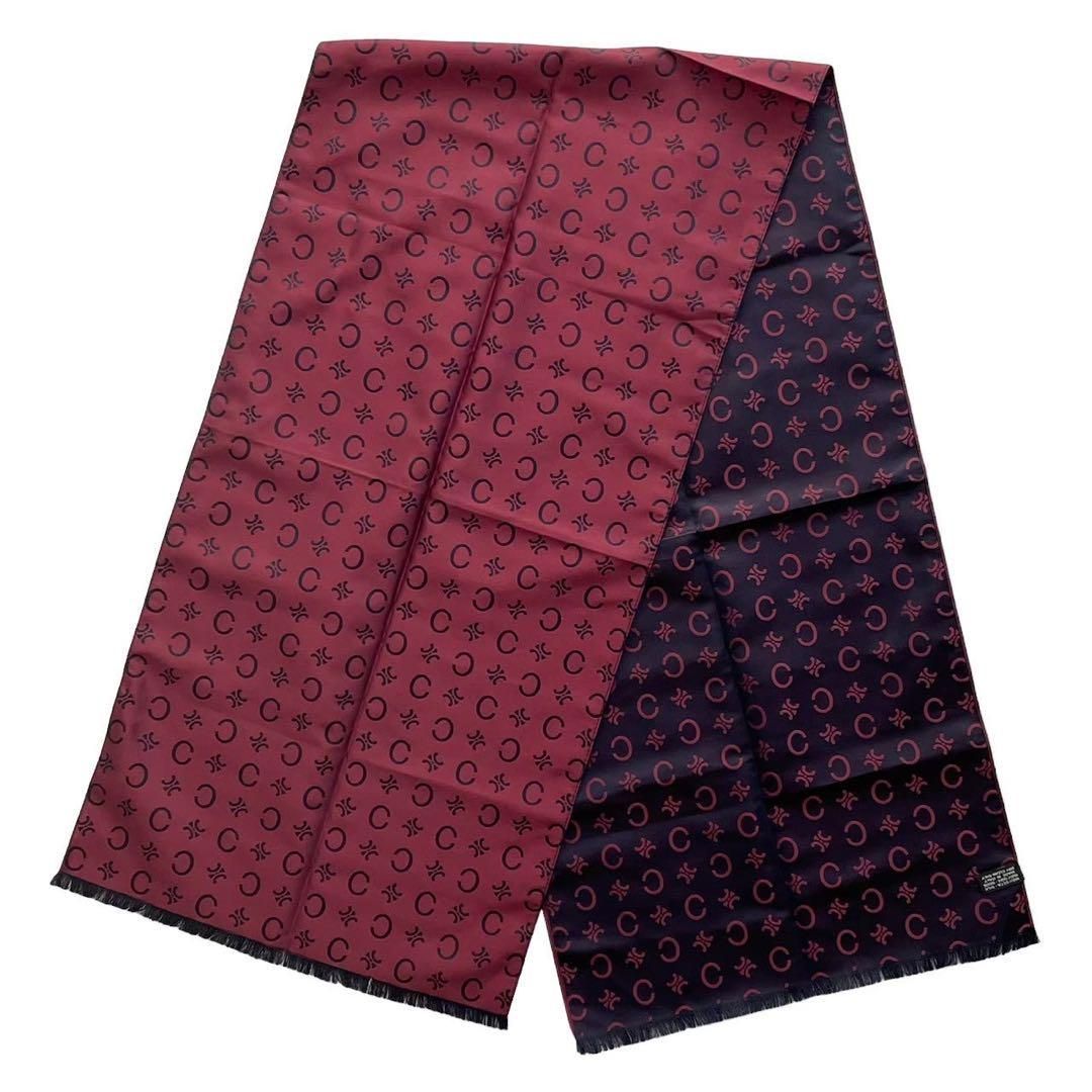 Celine セリーヌ ストール 紫 パープル ロゴ マフラー フリンジ シルク