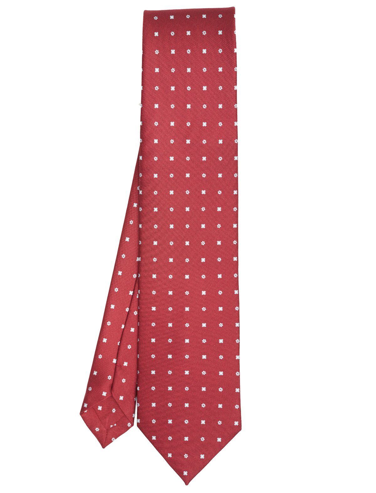 E.Marinella ネクタイ Hand-Printed Silk Tie in Red Floral 赤 水玉 柄