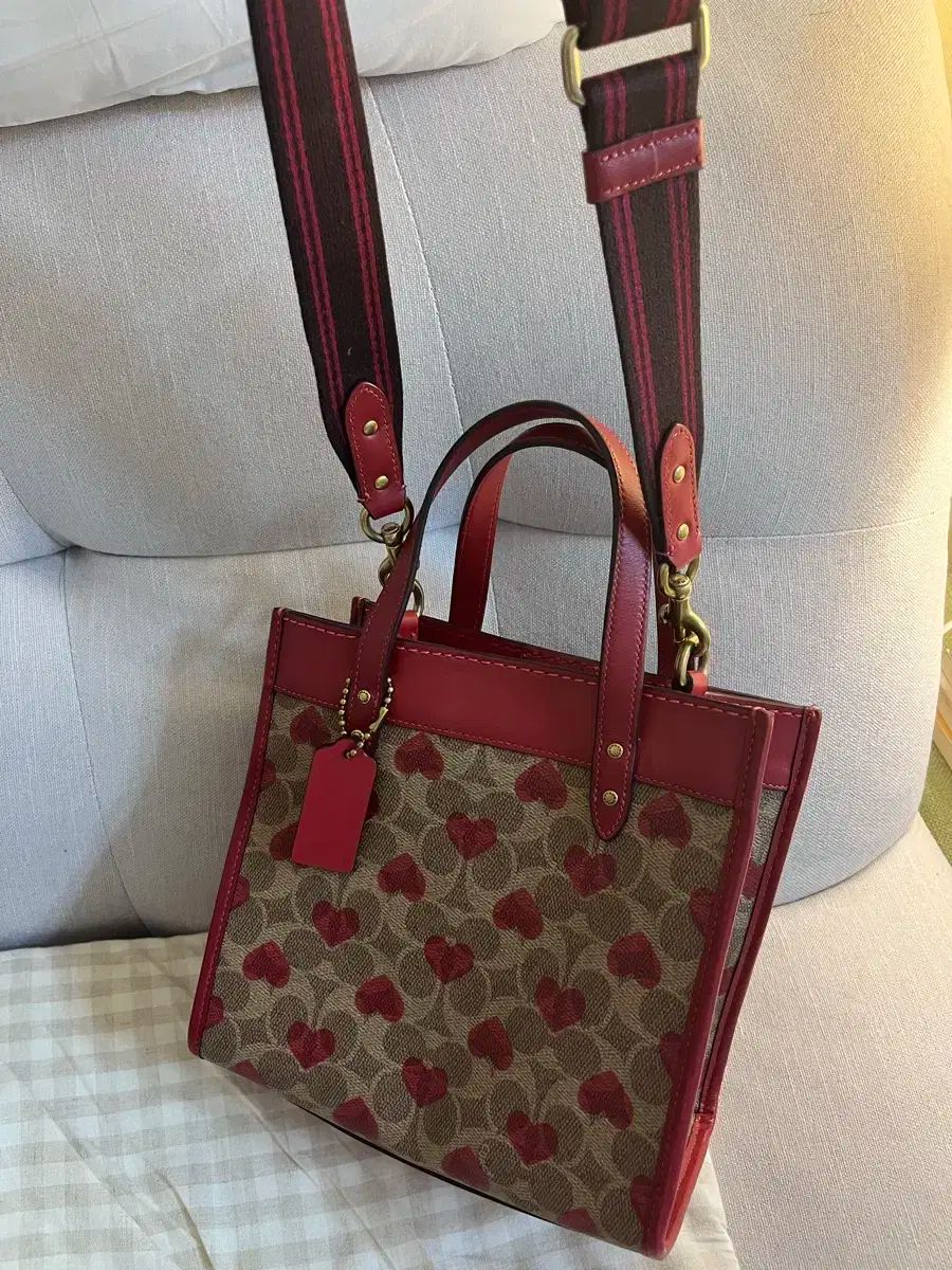 コーチ ハート ジャカード トートバッグ クロスバッグ レッド