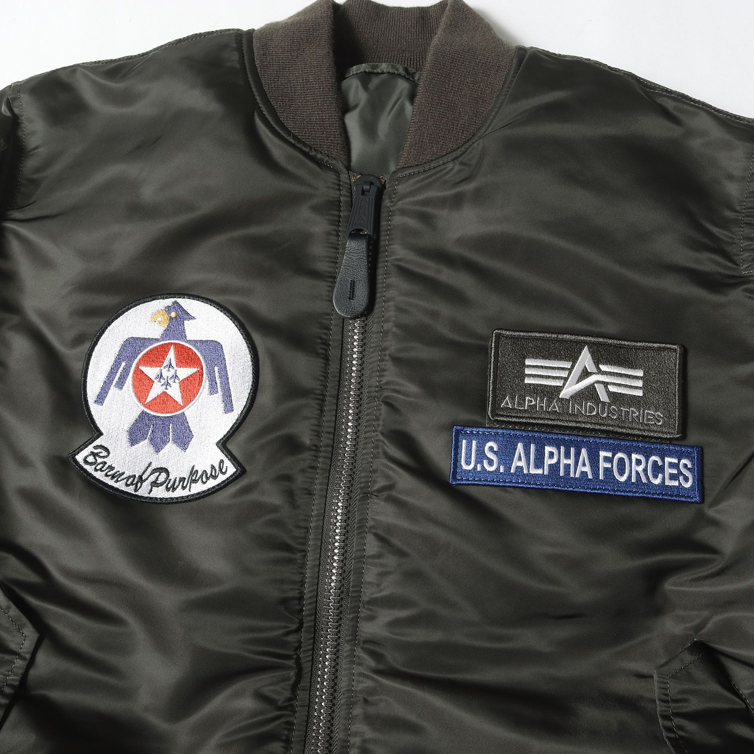 美品 ALPHA アルファ ジャケット サイズ:L サンダーバードモデル MA1 フライトジャケット AIR CREW JAPAN FIT MA-1 レプリカグリーン アウター ブルゾン 上着【メンズ】