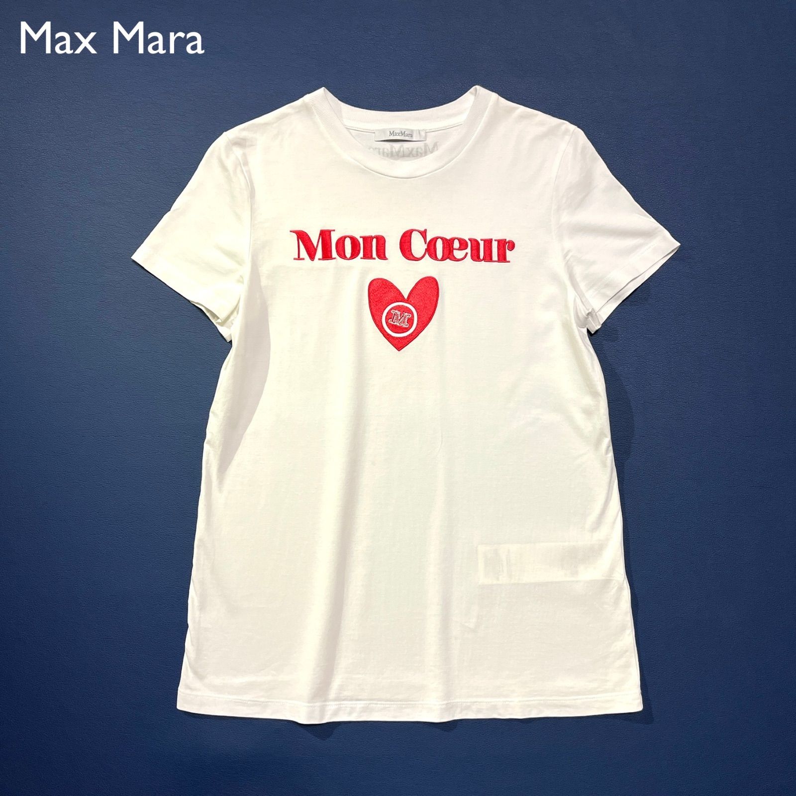 cE93 Max Mara Mon Coeurピュア コットン ジャージー Tシャツ ハート 刺繍 Mロゴ 定価49 500円