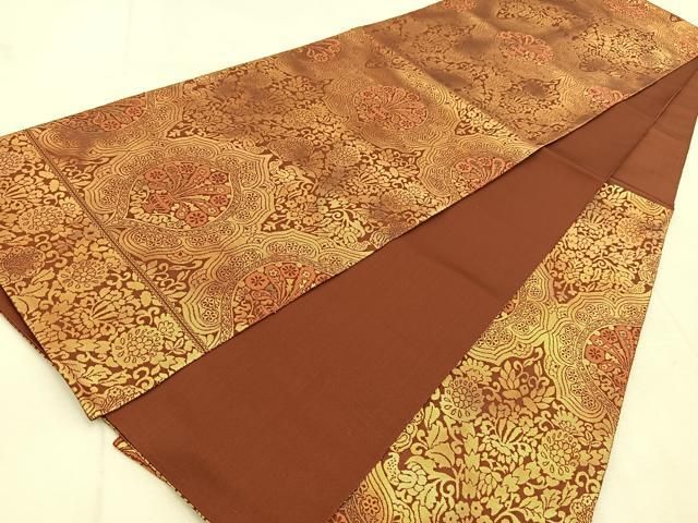 平和屋着物◎西陣 服部織物謹製 六通柄袋帯 飾花文 こはく錦 金糸 正絹