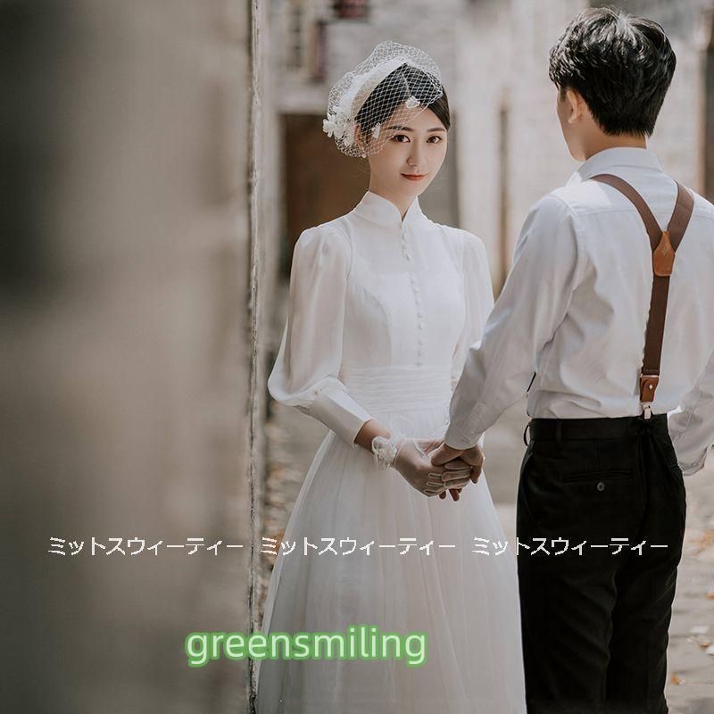 ウェディングドレス ウエディングドレス Aラインドレス ロングドレス 長袖 結婚式 二次会 花嫁 前撮りドレス フォトウエディング 披露宴 後