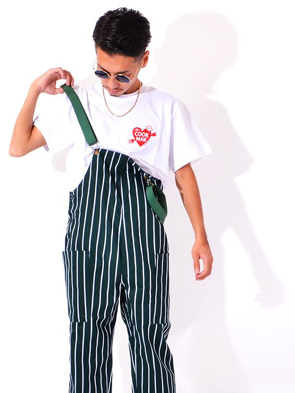 COOKMAN クックマン オーバーオール メンズ レディース 大きいサイズ Fisherman s Bib Overall STRIPE Dark Green ストライプ ダークグリーン 231-03857