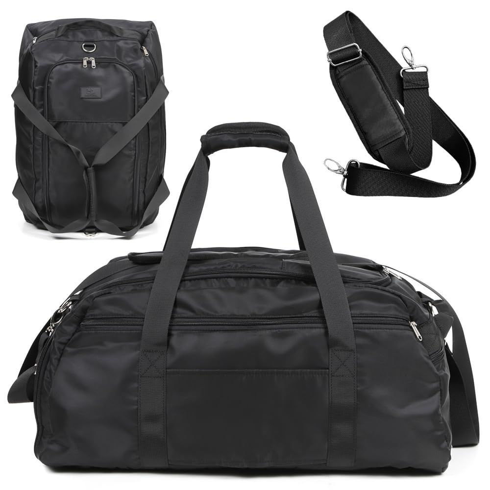 Color ブラック_Size 50L ボストンバッグ リュックにもできる5WAY|50L大容量版 防水ポケット大き目|軽量 旅行バッグ キャリーオンバッグ スポーツバッグ メンズ レディース 機内持ち込み 1泊 2泊 3泊 ｃｏｍｆｏｘ コムフォック