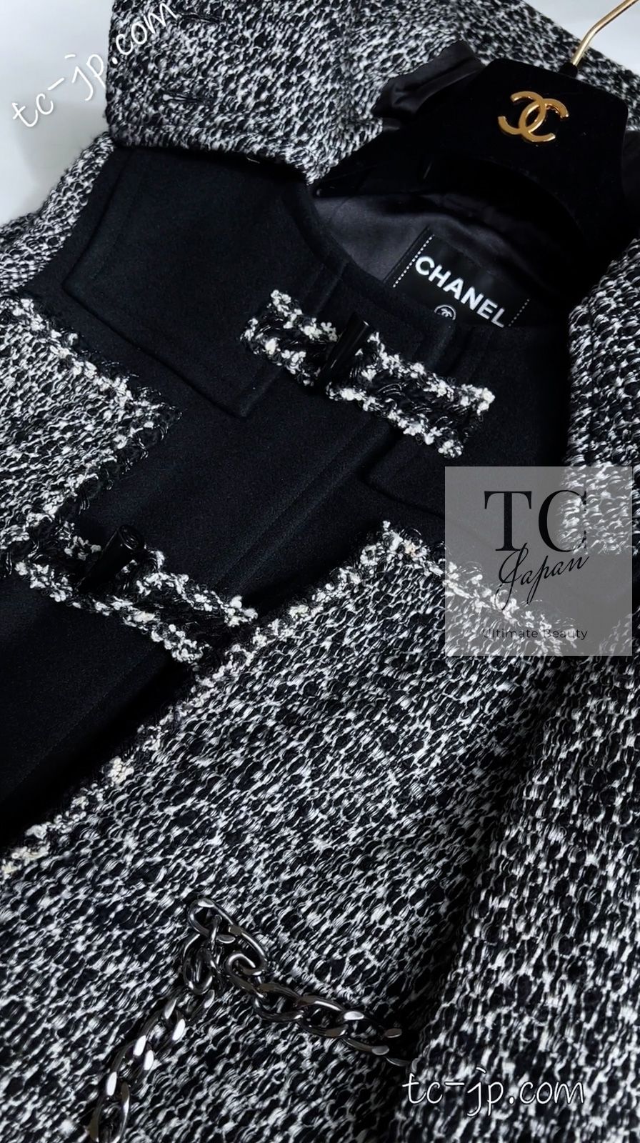 シャネル コート CHANEL ブラック 黒 グレー ウール ダッフル