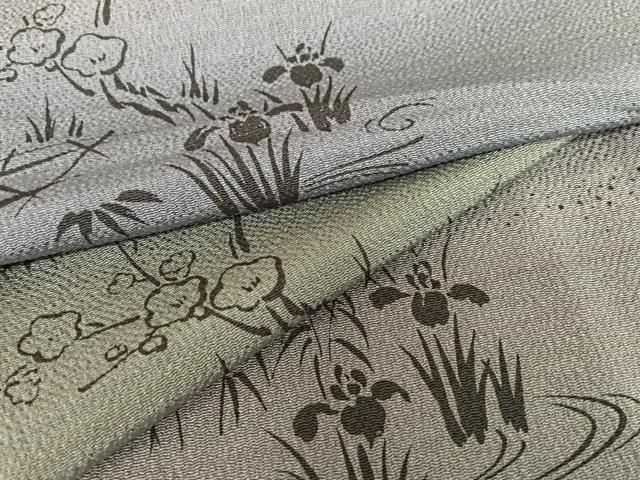 平和屋着物●上質な小紋　渡橋花文　杜若　暈し染め　鬼しぼ縮緬　正絹　逸品　AAAZ7437zg 平和屋着物○上質な小紋 渡橋花文 杜若 暈し染め 鬼しぼ縮緬 正絹 逸品