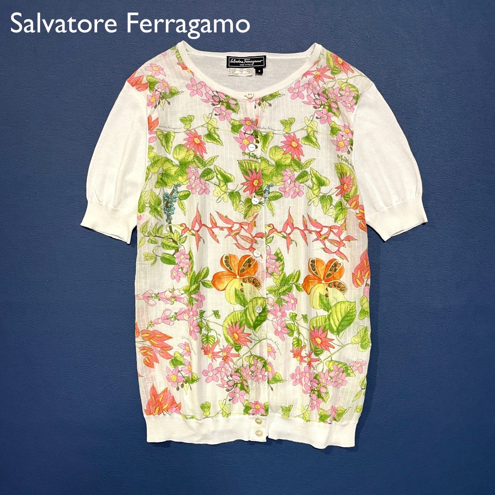 Salvatore Ferragamo フラワープリント 半袖カーディガン
