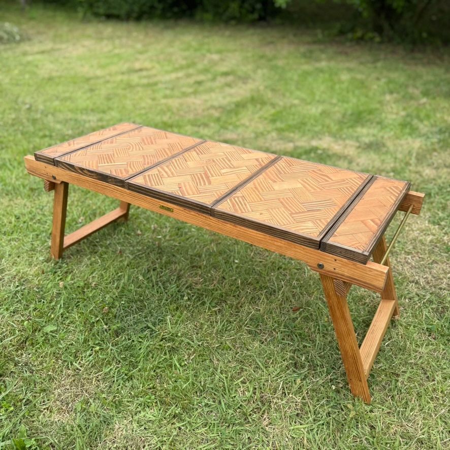IGTテーブル 折りたたみローテーブル ヘリンボーン天板 チーク色 igt