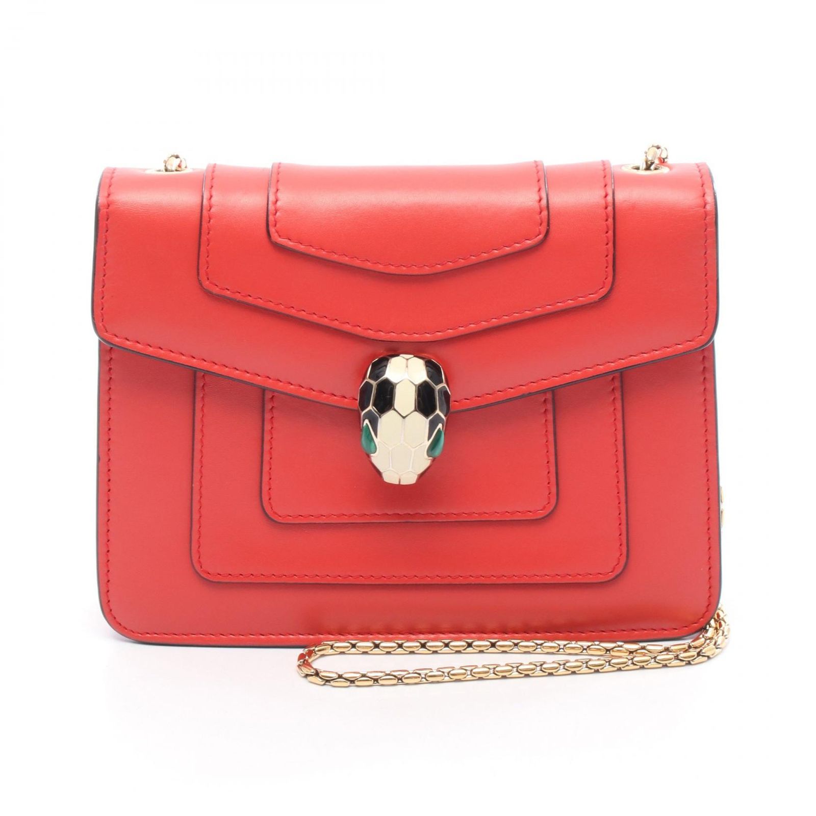 BVLGARI セルペンティ レザー 2way バッグ BVLGARI - 未使用 ブルガリ ミラー付 セルペンティ レザー 2WAY