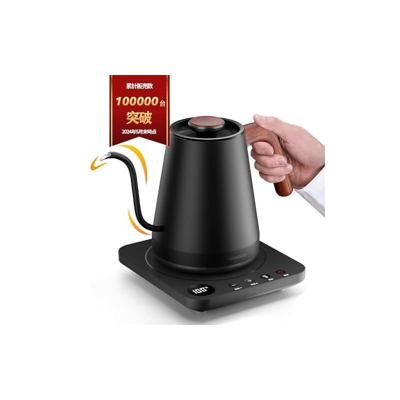 電気ケトル コーヒー 1.0L 1200W ドリップ 温度調節 電気ポット 1℃単位温度調整|30分保温|自動電源オフ|空焚き防止|PSE認証済み 木目調 敬老の日 誕生日 結婚記念日 クリスマス プレゼント ブラック 1