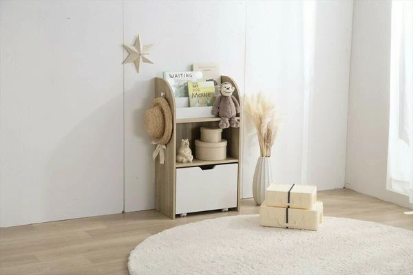 幅50cm おもちゃ収納付き スリム 絵本棚 ラック 北欧風 韓国風 インテリア 家具 シンプル ナチュラル