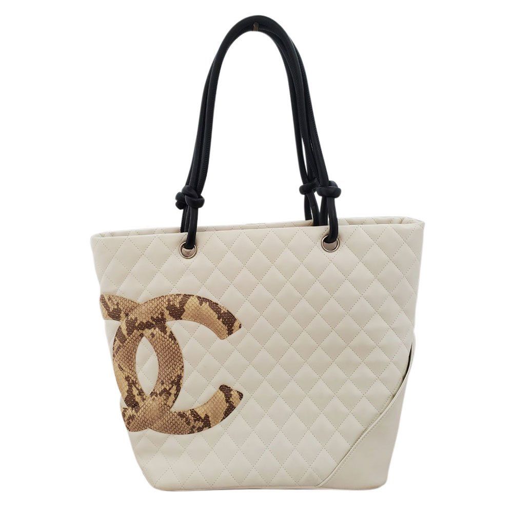 CHANEL カンボンライン マトラッセ パイソン トートバッグ ホワイト シャネル CHANEL ラムスキン/パイソン カンボンライン ラージ