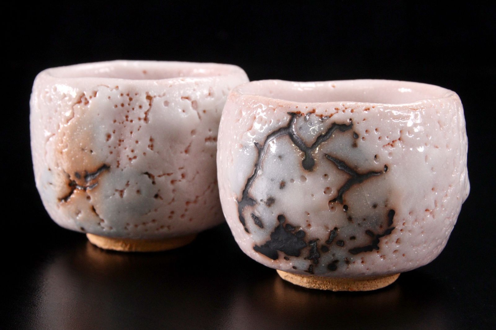 加藤健作 志野ぐい呑み 二点纏めて 7cm 共箱 陶印 茶道具 唐物