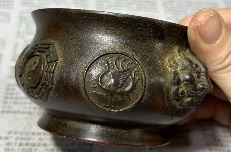 銅器 香炉 四神獣四方来財聚宝盆香炉 仏堂供養炉 装飾品 工芸