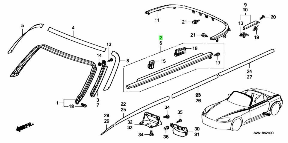 ○未使用 ホンダ AP2 S2000 純正 ドアベルトモールディング 水切り 