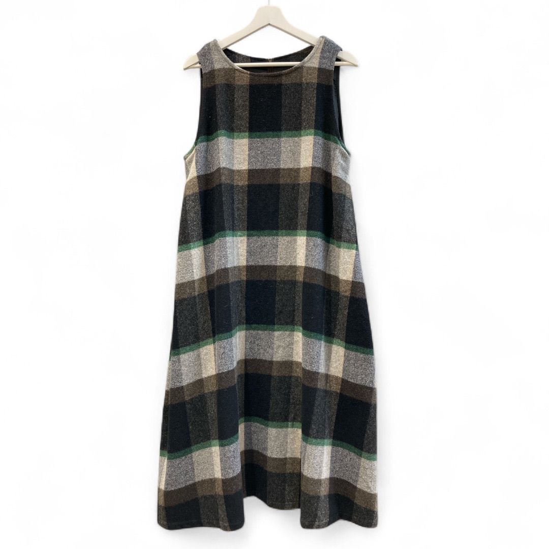 Cotton House Aya コットンハウス アヤ チェック ウールワンピース サイズM 黒×グレー×茶色×グリーン 総裏 ロングワンピース ジャンパースカート レディース 秋 ゴーゴー古着マルイ草加店2140