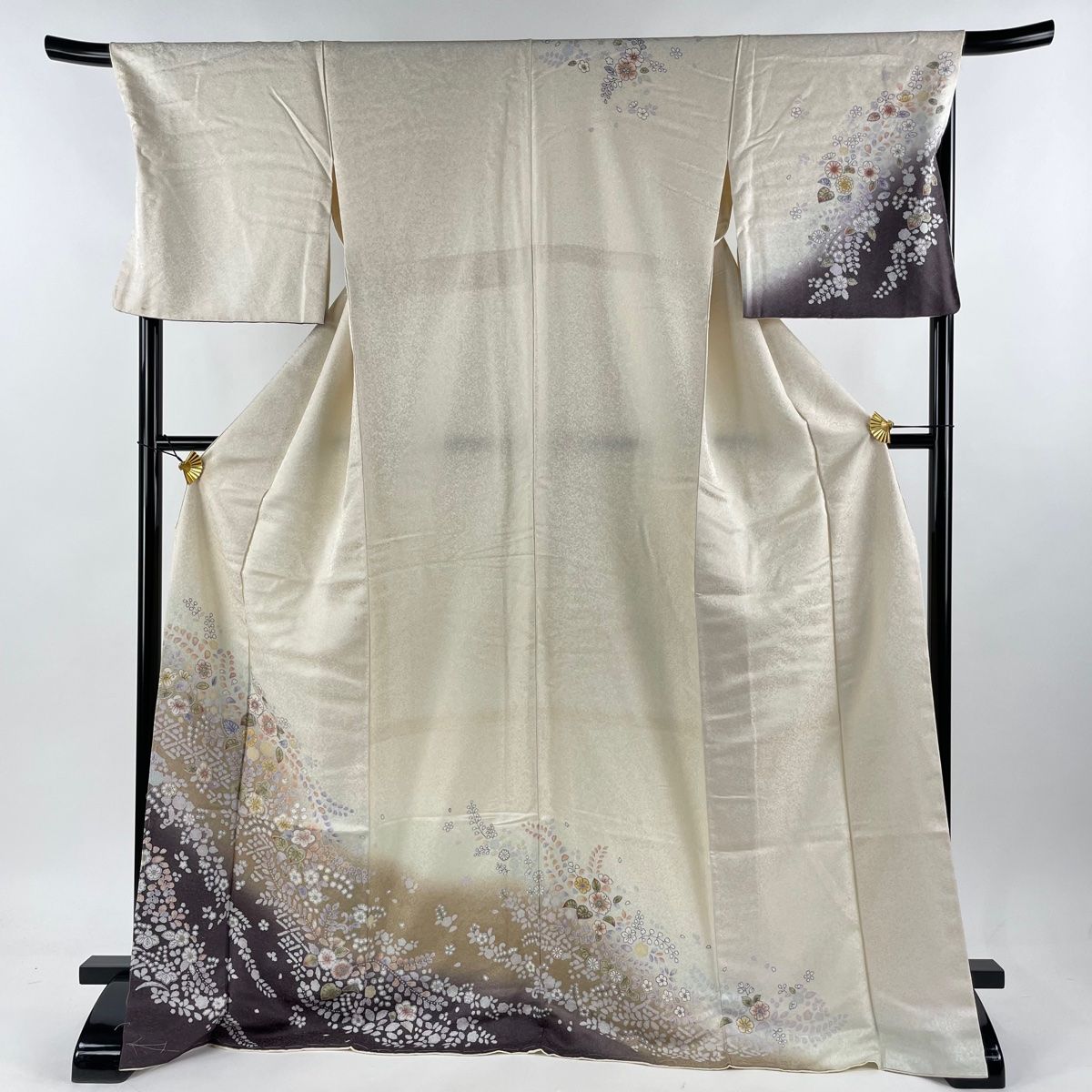 訪問着 身丈172.5cm 裄丈69.5cm L 袷 桜 椿 銀通し ぼかし クリーム 正絹 秀品