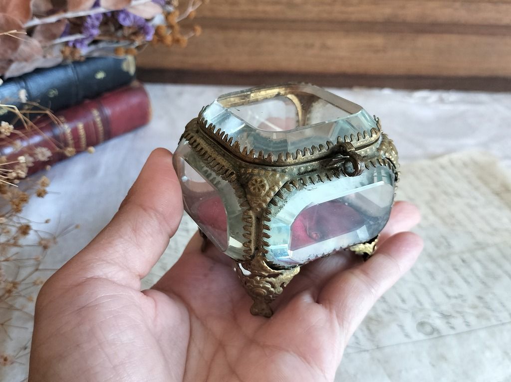 フランス アンティーク クリスタル 5面 ジュエリーケース 1900年　美品 フランス アンティーク クリスタル 5面 ジュエリーケース 1900年