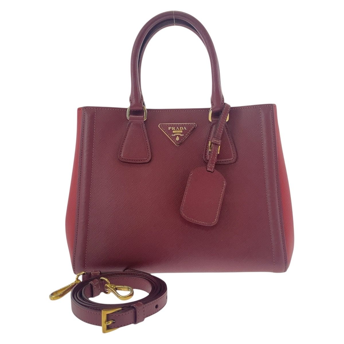 PRADA プラダ サフィアーノ 三角ロゴプレート レッド ワイン
