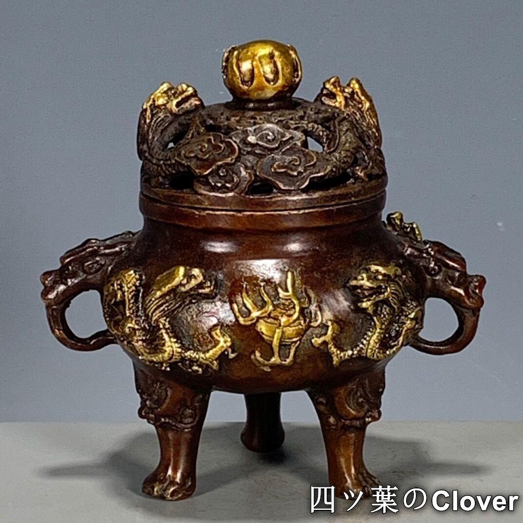 銅器 香炉 瑞獣三足九龍鼎薫香炉 風水 開運 工芸品 美術品 置物 - メルカリ