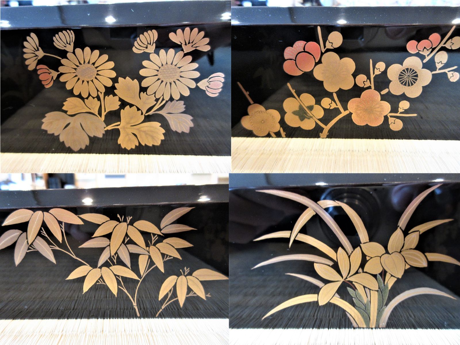 逢絢亭】茶道具 炉縁 山中塗 四君子蒔絵 真塗 塗師 多田桂寛 共箱入り