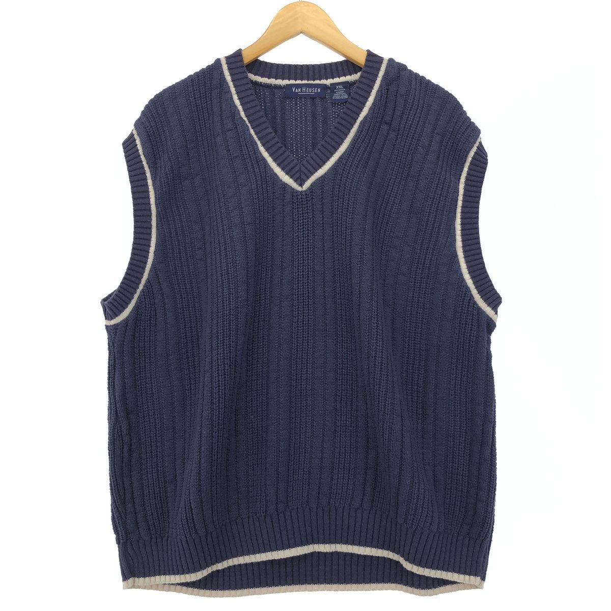 古着 90年代 ヴァンヒューゼン VANHEUSEN Vネック コットンニットベスト USA製 XXL メンズXXL ヴィンテージ/eaa421138