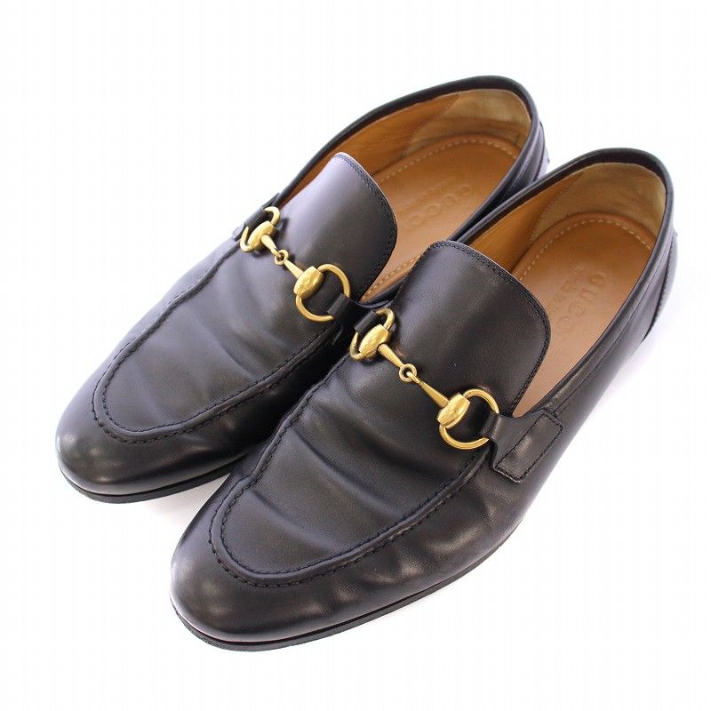 グッチ GUCCI レザー ホースビット ローファー ラウンドトゥ ローヒール 5.5 黒 ブラック 406994 |BB