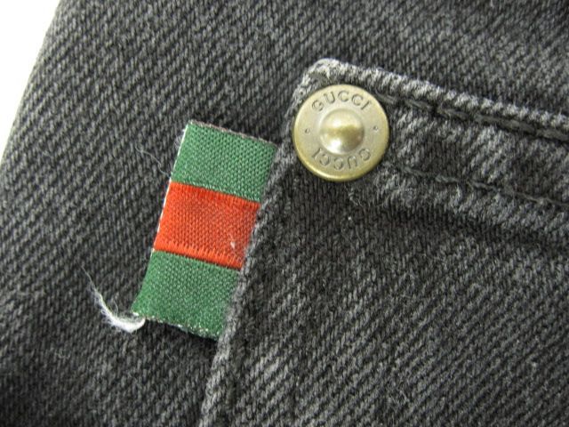 Gucci グッチ デニムパンツ ブラック系 革パッチGG柄 シェリー