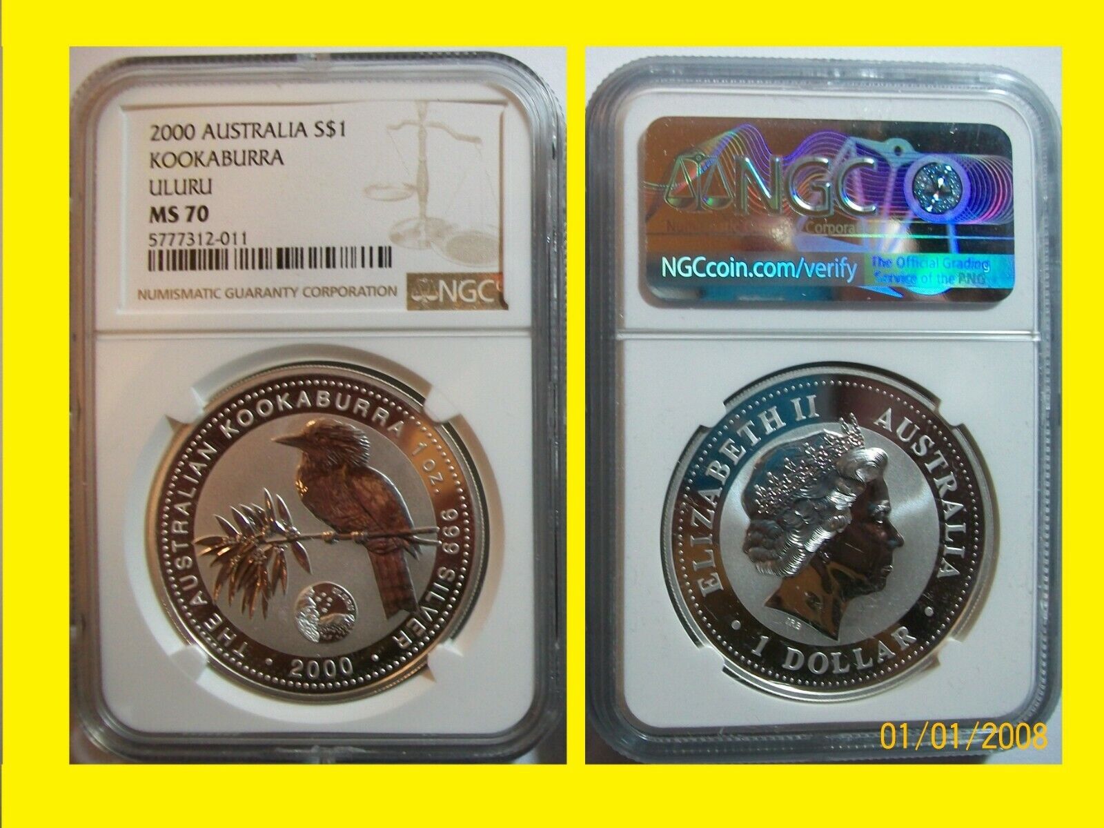 2000 Atralia Kookaburra ULURU privy 1 oz Silver NGC MS70 low mint POP 3