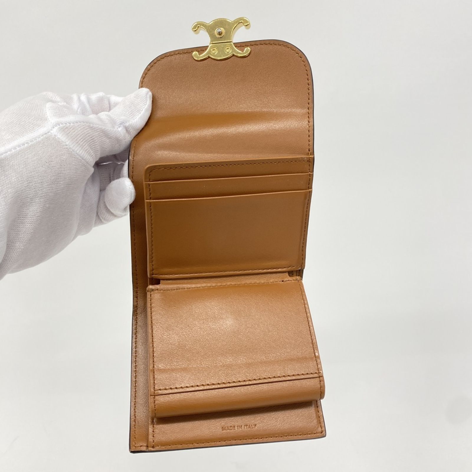 CELINE セリーヌ 三つ折財布 ブラウン トリオンフ マカダム レザー CELINE セリーヌ トリオンフ ブラウン 3つ折り財布 レディース