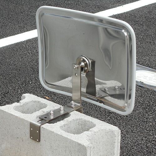 ガレージミラー 家庭用 鉄製 グレー 角型 290×390mm H鋼 挟み込み 取付金具付 ガラス製ミラー 日本製 駐車場 車庫 カーブミラー 防犯対策 簡単設置 レンズ交換可能 yh1236