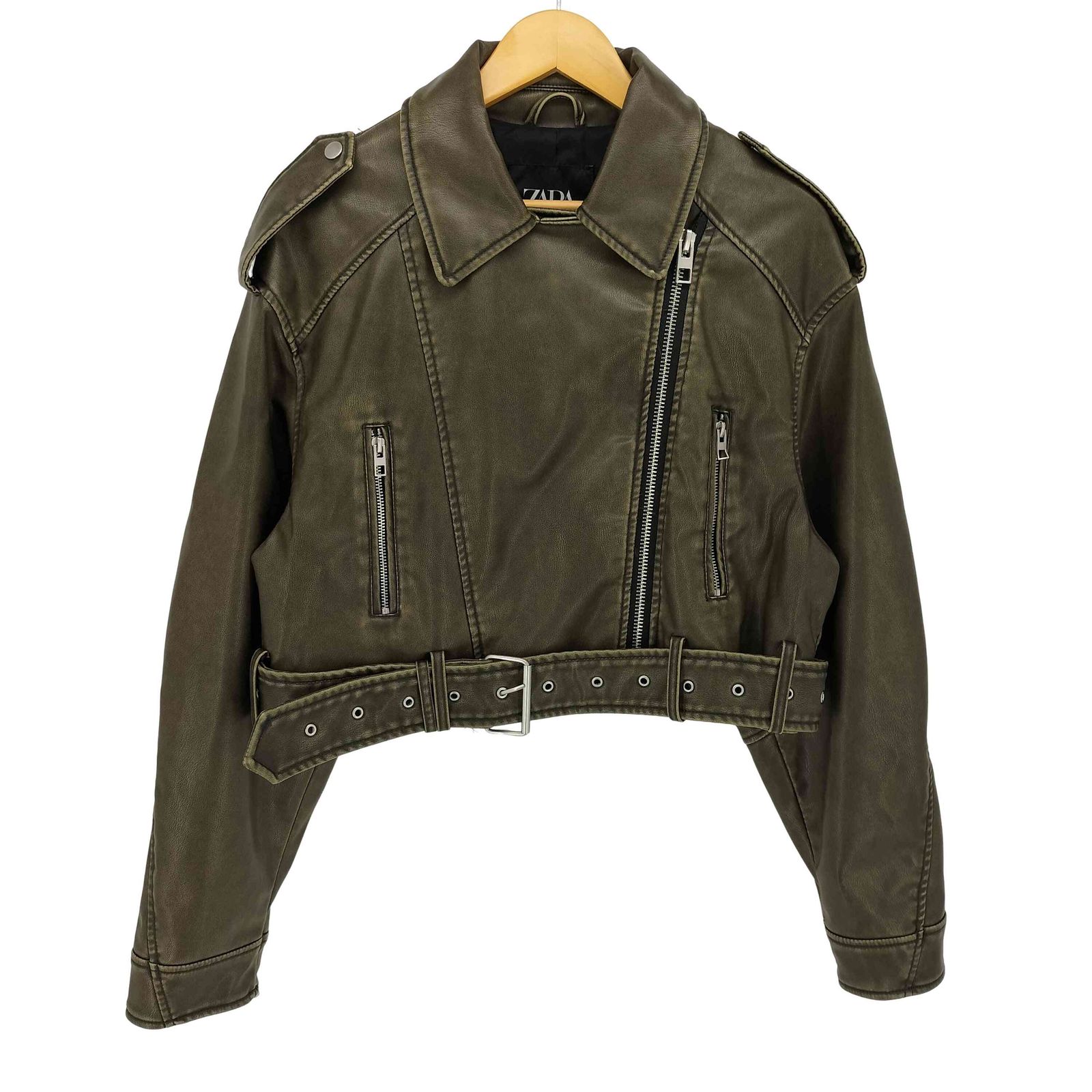 ザラ ZARA Cropped Faux Leather Biker Jacket クロップド