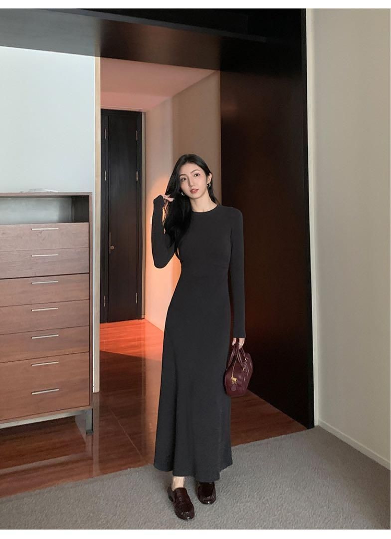 上品 春の高見えニットロングワンピース