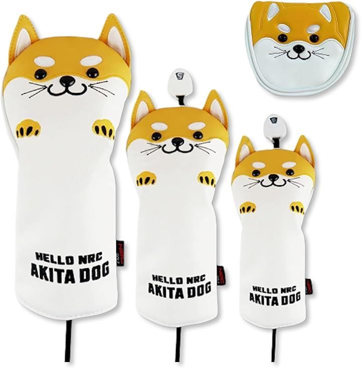 MTP & Style ゴルフカバー シュナウザー 秋田犬 キャラクター ヘッドカバー ドライバー ウッド フェアウェイウッド ユーティリティ アイアン G FW UT I 番号札付き(秋田犬（SML パター用 4点セット）)