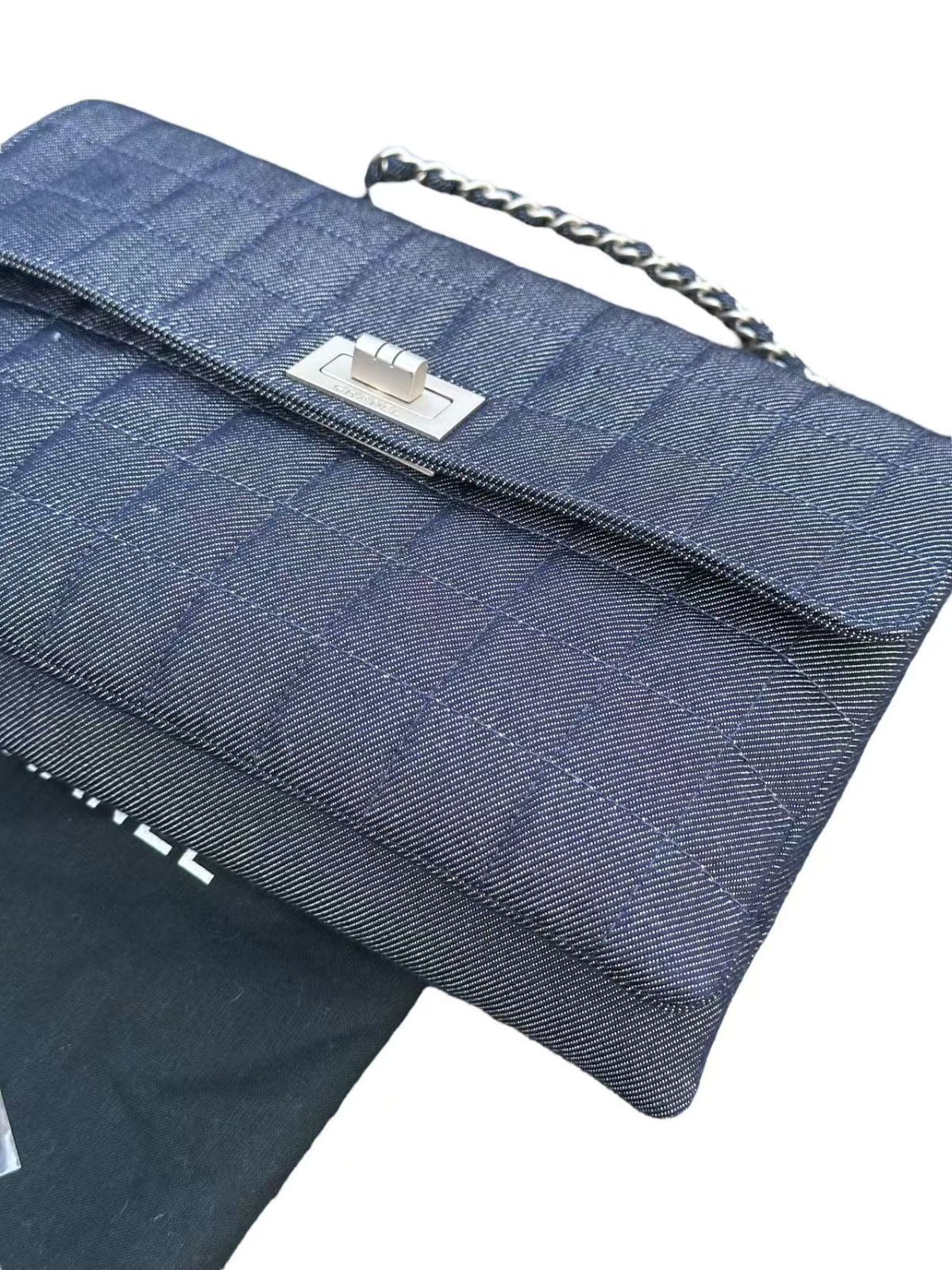 ◆本物シャネルCHANEL2.55チョコバーデニムマトラッセシルバーSV金具チェーンショルダーバッグポーチハンドバッグ肩掛け腋下6番台