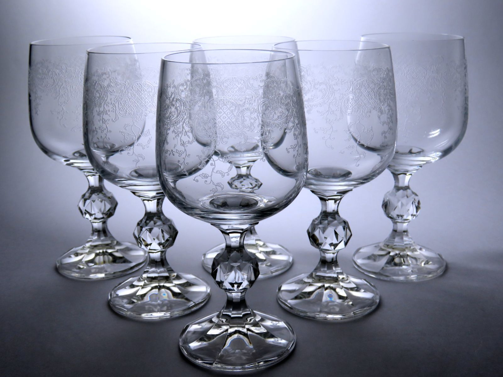 ボヘミアングラス】ワイングラス6客セットエッチングクリスタル