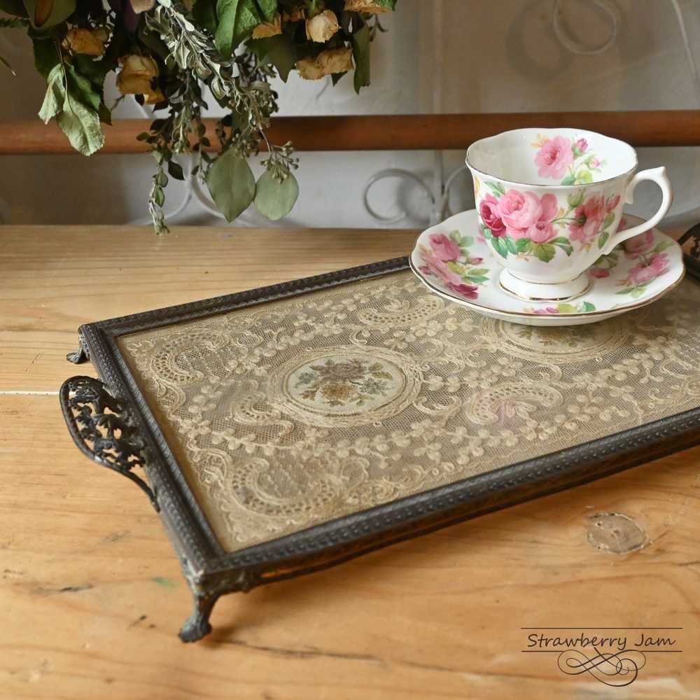 L3705-588 送料込 英国アンティーク プチポワン アクセサリートレイ トレイ ドレッシングトレイ イギリス