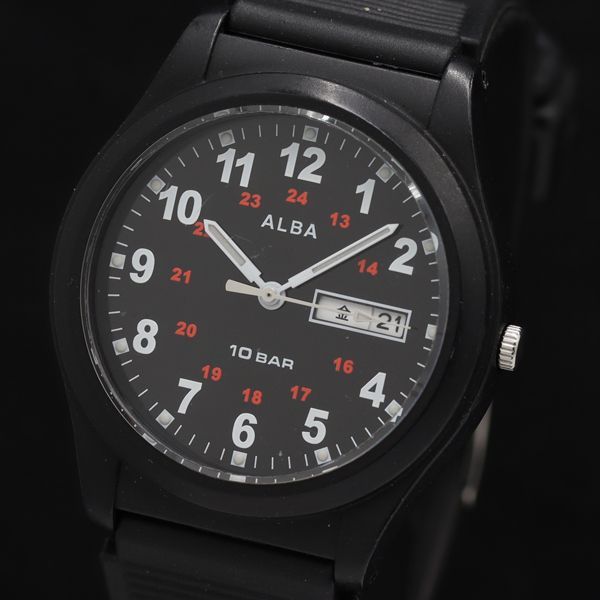 新品電池】SEIKO アルバ 黒文字盤 デイデイト V533-6A00 腕時計