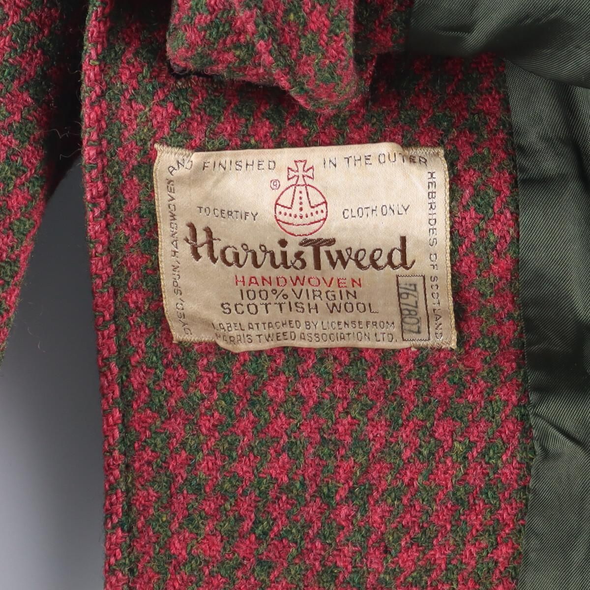 古着 ハリスツイード Harris Tweed 千鳥格子柄 ウールハーフコート