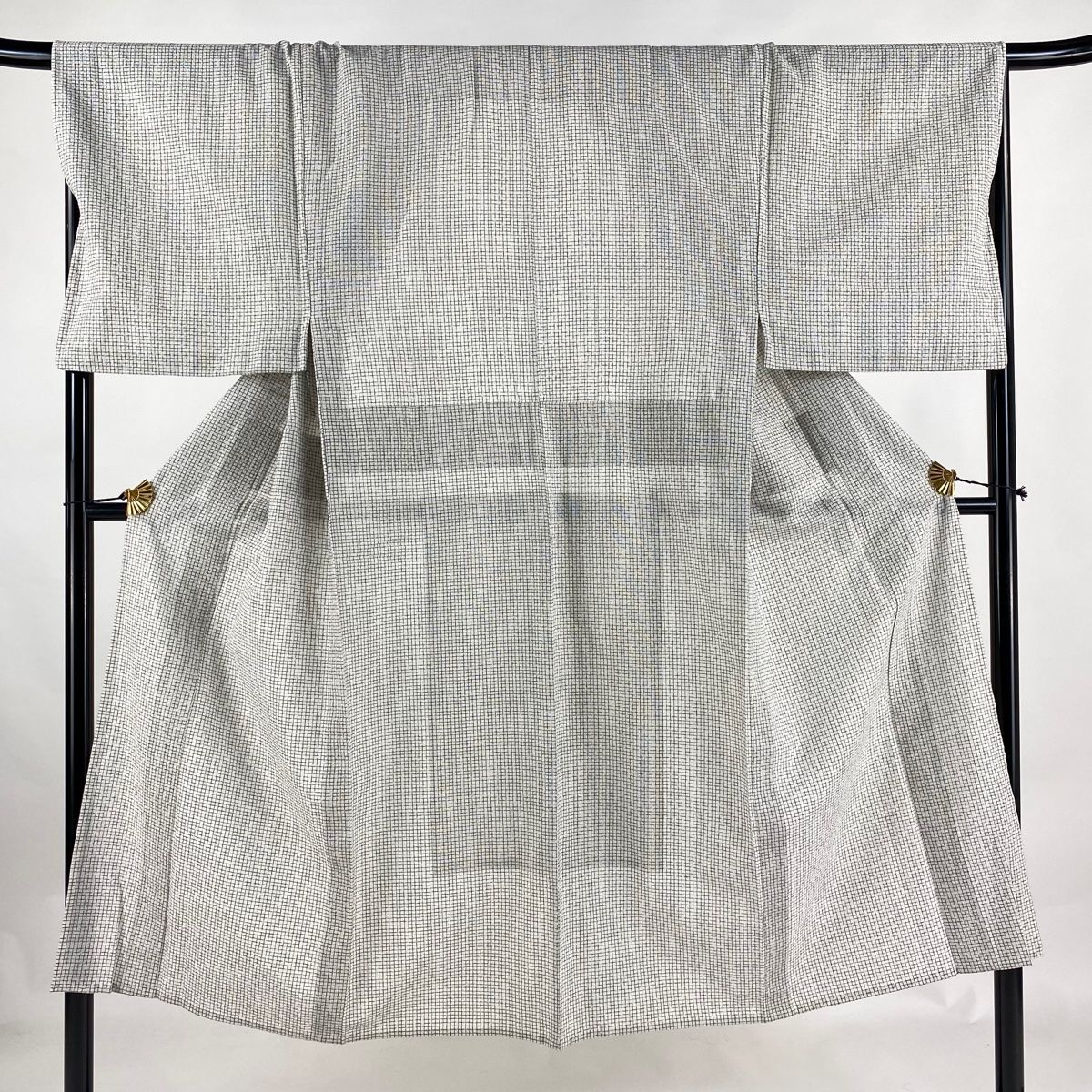 男着物 身丈142.5cm 裄丈68cm M 浴衣 格子 灰白 綿 秀品