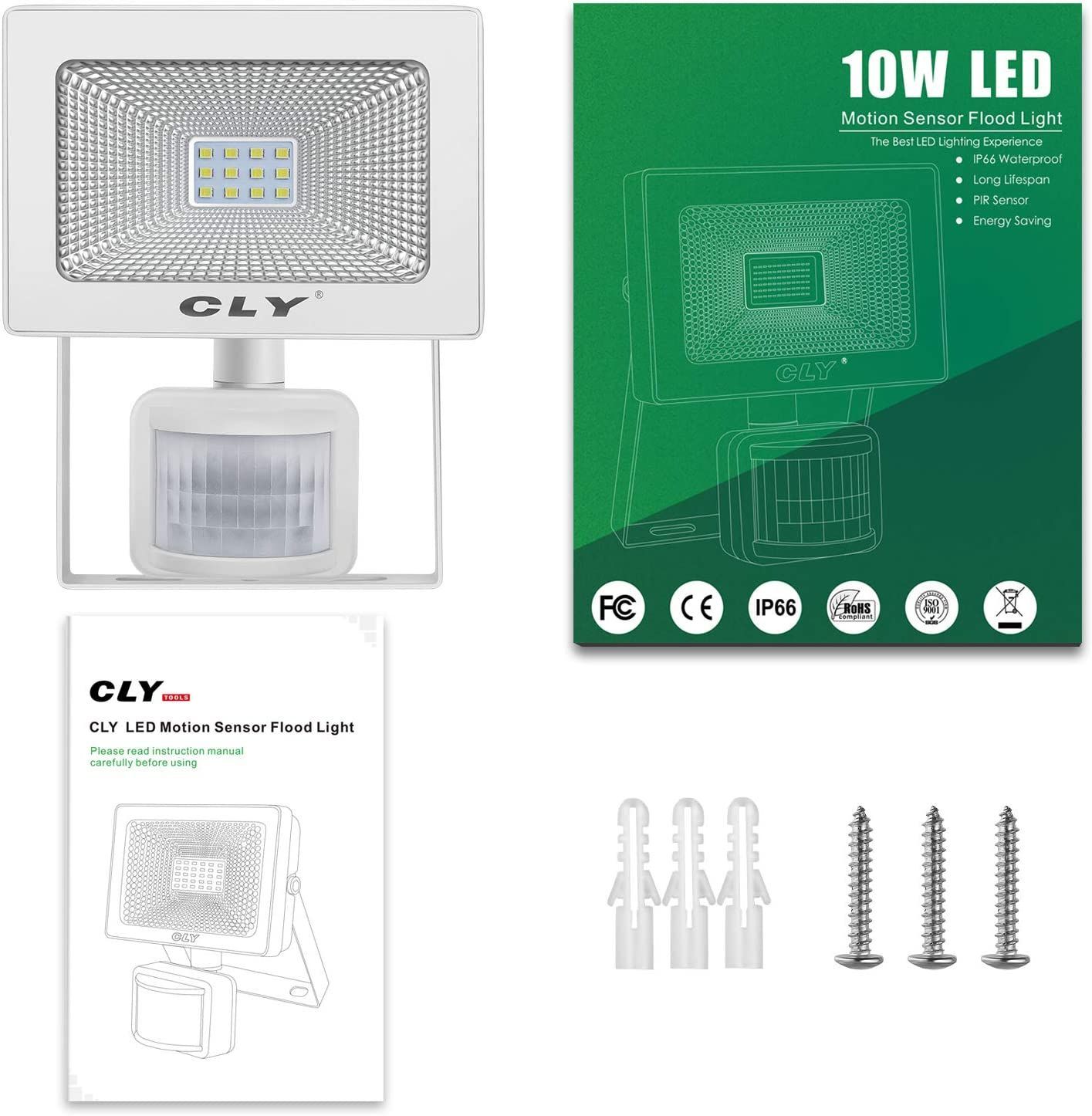 CLY LED 投光器 10W 人感センサーライト 昼白色 センサー 防犯ライト