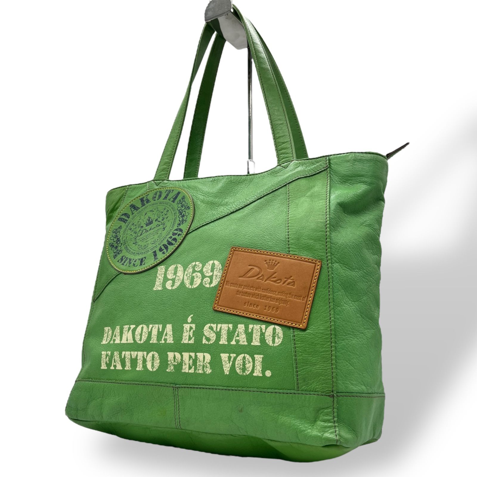 希少 Dakota トートバッグ レザー パッチワーク グリーン A4 1334 希少 Dakota トートバッグ レザー パッチワーク グリーン A4
