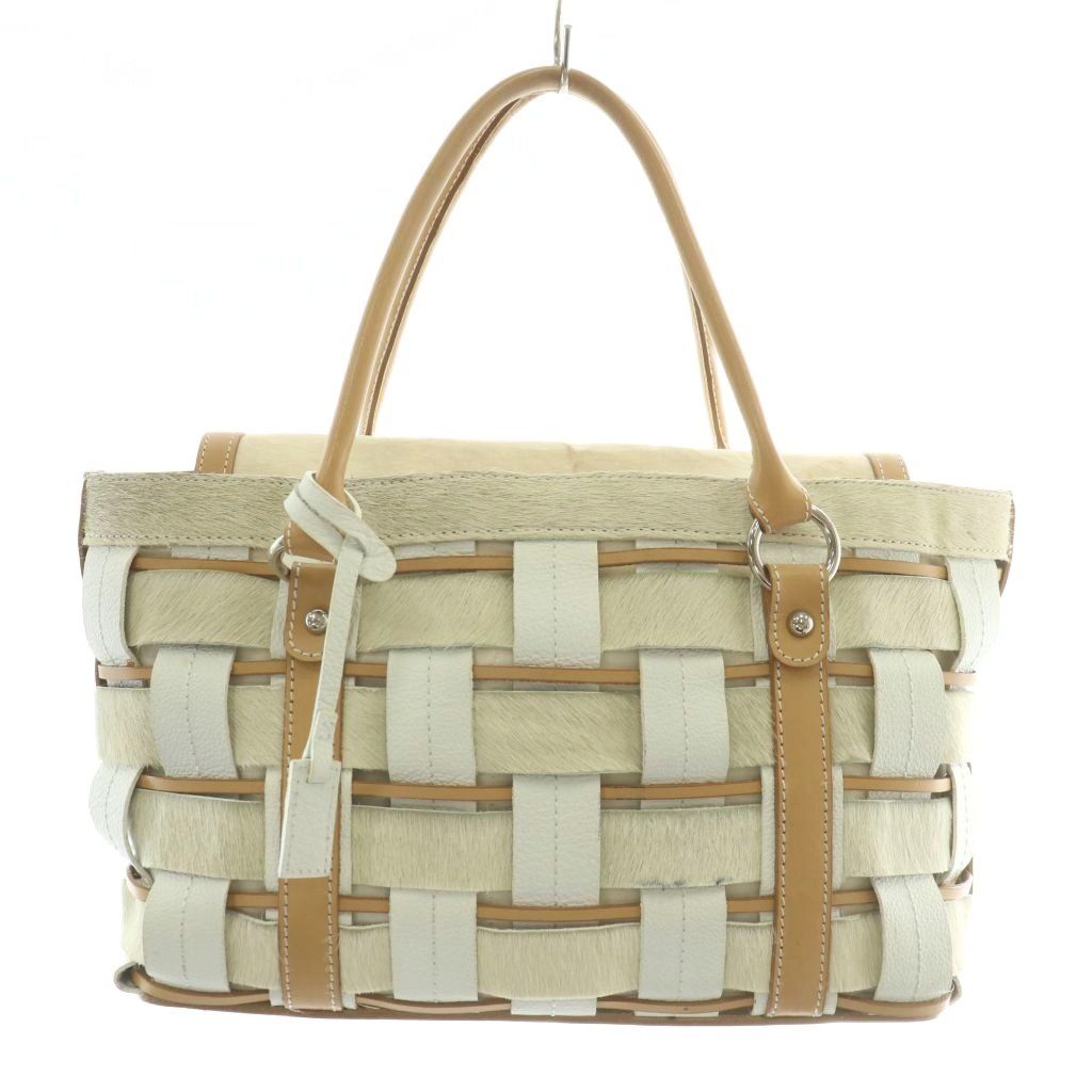 ★Kanematsu 銀座かねまつ ハンドバック レザー編み込み 白×黒 ブラック×ホワイト /01805 銀座かねまつ GINZA Kanematsu ハンドバッグ ハラコ レザー 編み込み