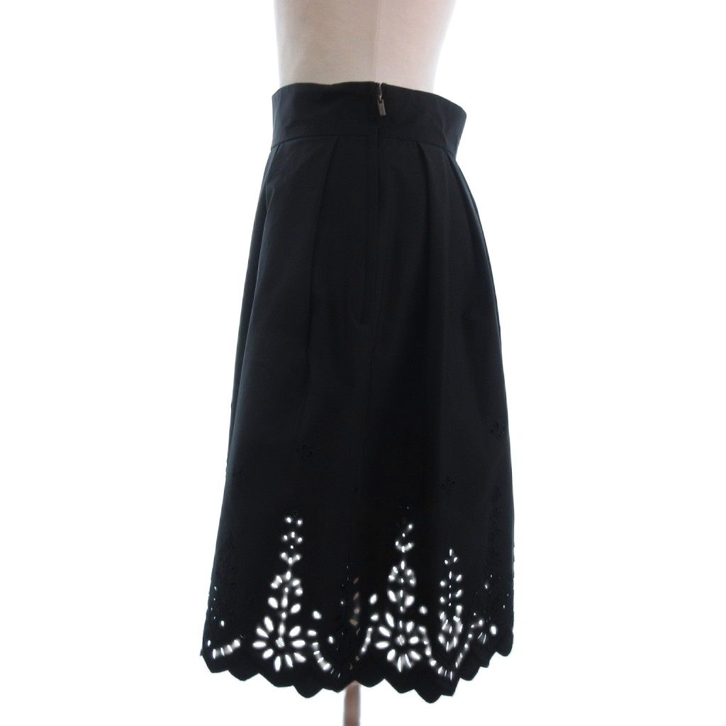 フォクシーニューヨーク FOXEY NEW YORK ブロッサムスカート ひざ丈 レース サイドジップ 26314-APSAZ20-4 黒 ブラック 42