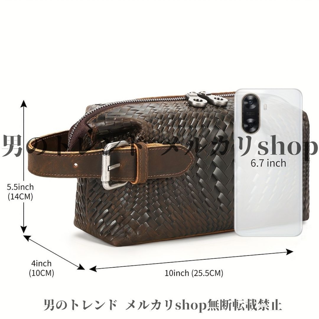 クラッチバッグ メンズ 本革クラッチバッグ ヘッドレイヤー牛革 大容量 旅行用オーガナイザー ポケット 安全なメタルクラスプ 調整 ショルダーストラップ ビジネス旅行 カジュアル 外出用 ラスティックデザイン ジッパー付きポケット スタイリッシュ WWW_KARIMZIABAT_FR