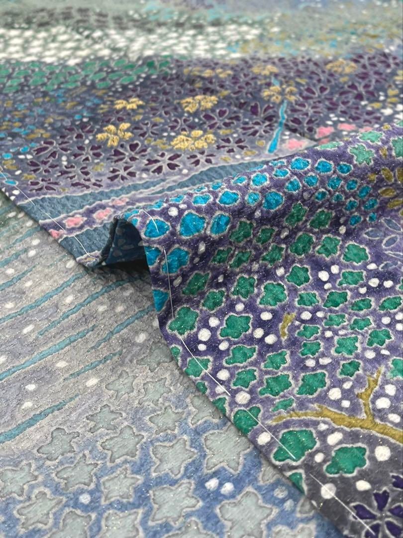 滝泰謹製 落款入 訪問着 おぼろ染 絞り 銀通し 刺繍 正絹 躾糸付き