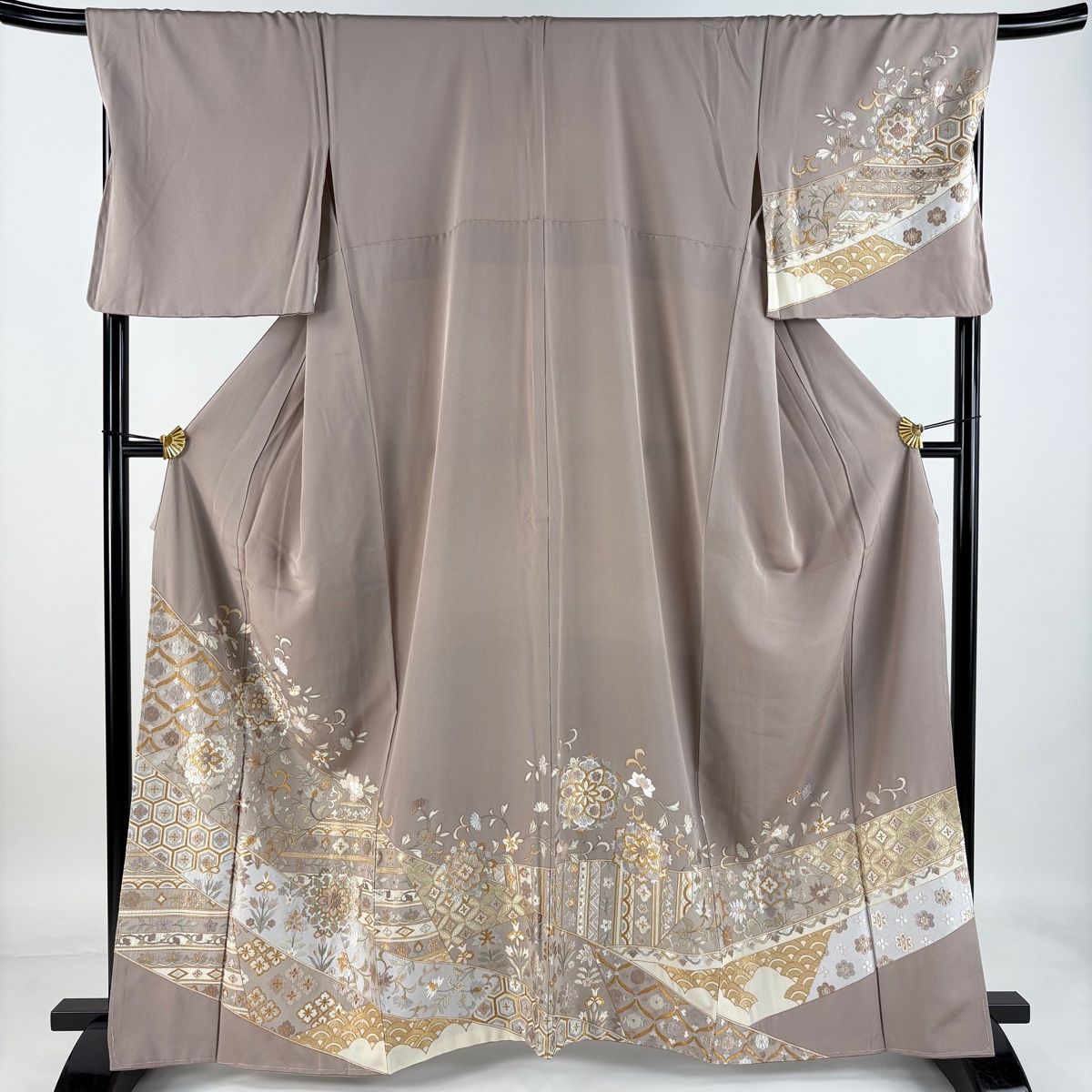 訪問着 身丈162cm 裄丈68cm L 袷 華文 花唐草 金銀糸 刺繍 薄小豆 正絹 名品