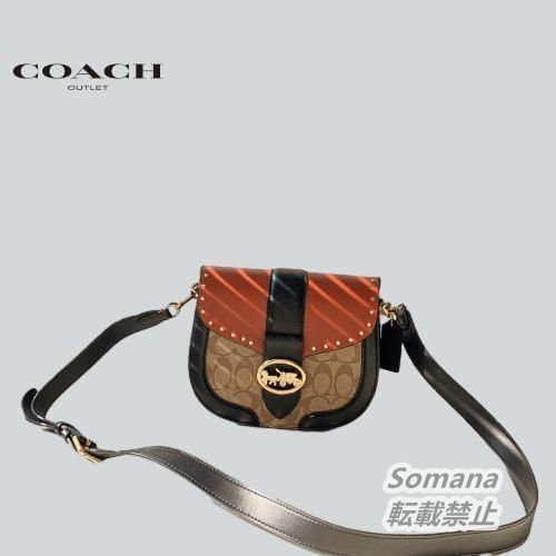 【新作】 COACH C3593 サドルバッグ ショルダーバック 馬車ロゴ アウトレット品 シグネチャー PVC レザー ブラック×ブラウン×カーキ